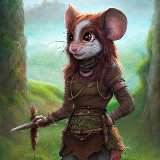 Chibi Mouse Adventurer in Lush Valley, Fantasy Art