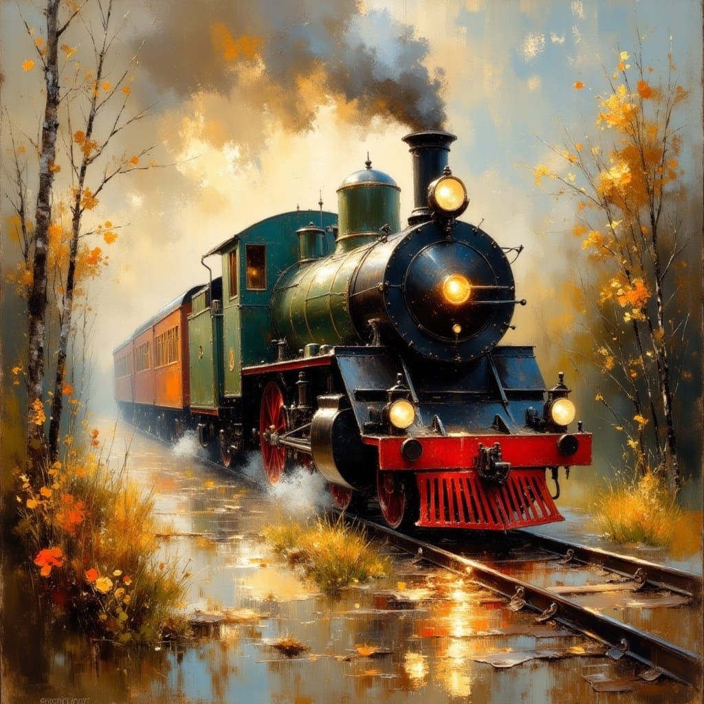 Steam Engine at Dusk in Toulouse Style