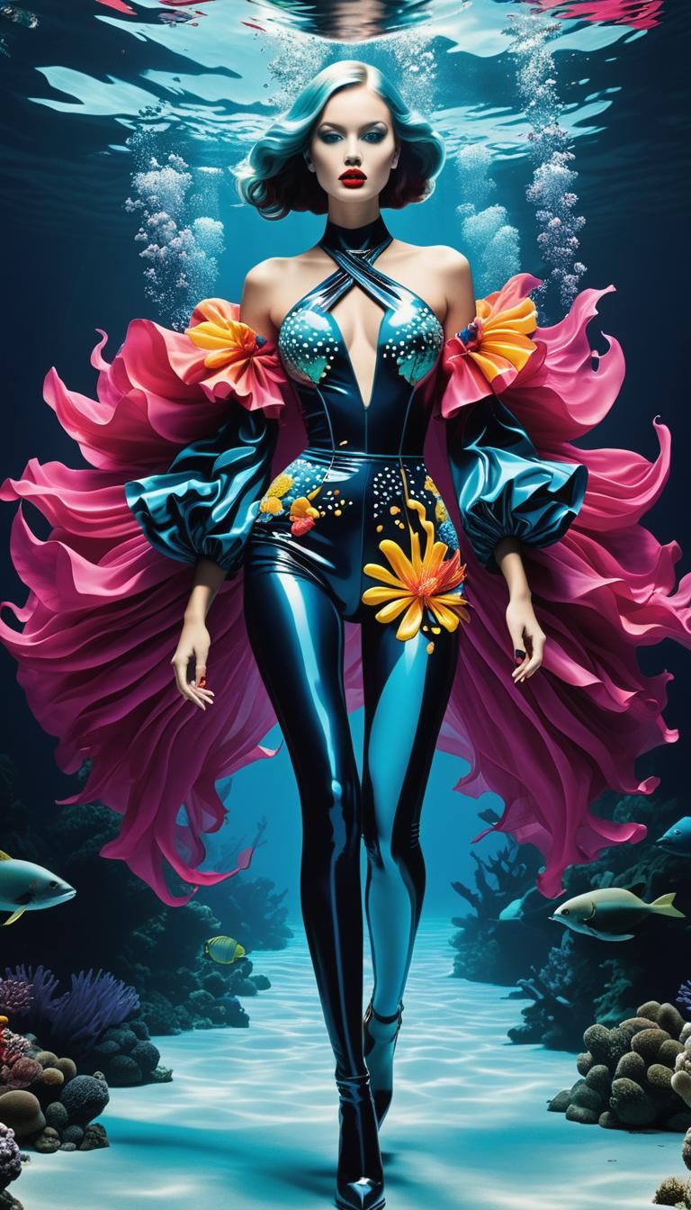 Iconic fashion catwalk. Underwater theme.