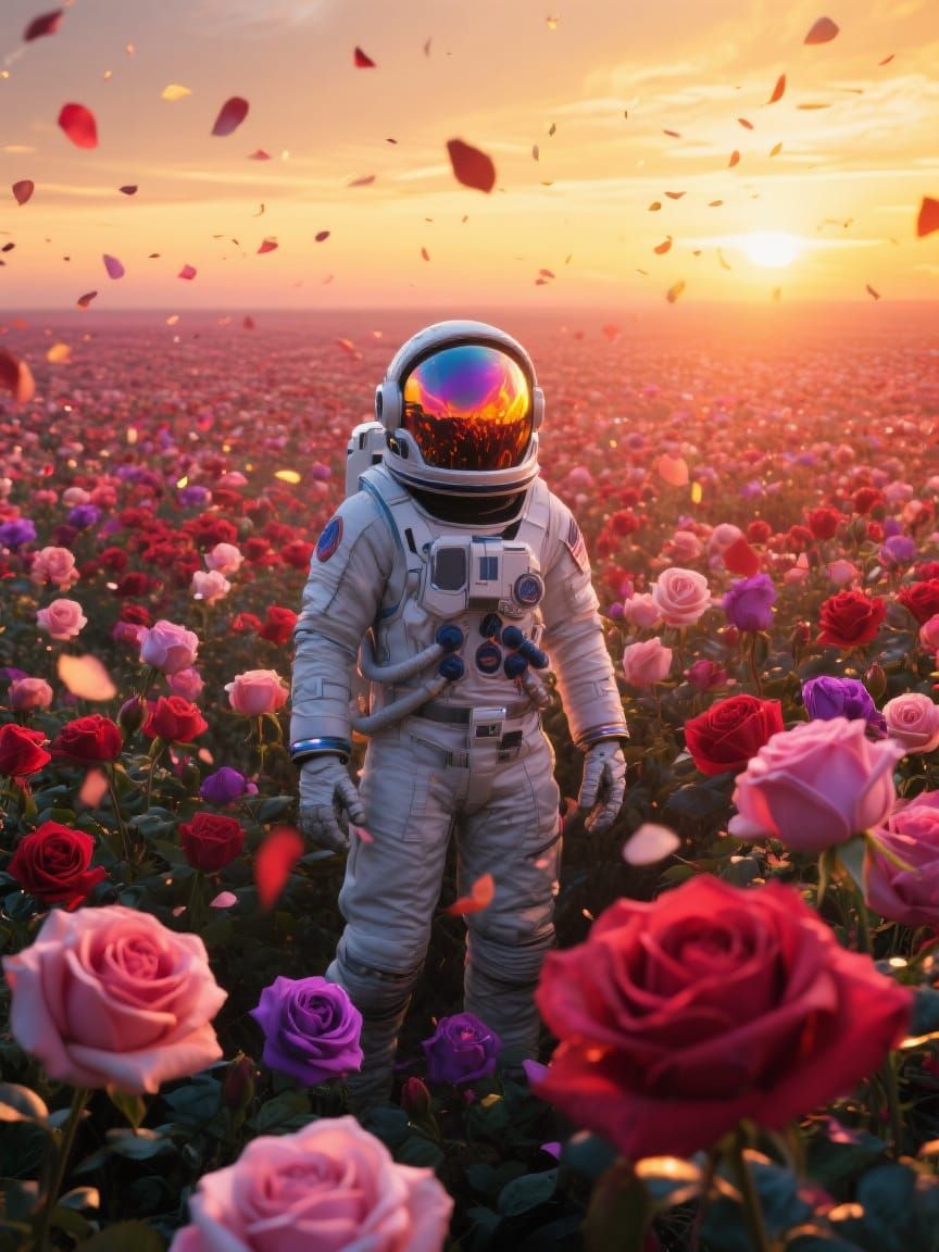 Astronaut in a Cosmic Rose Field