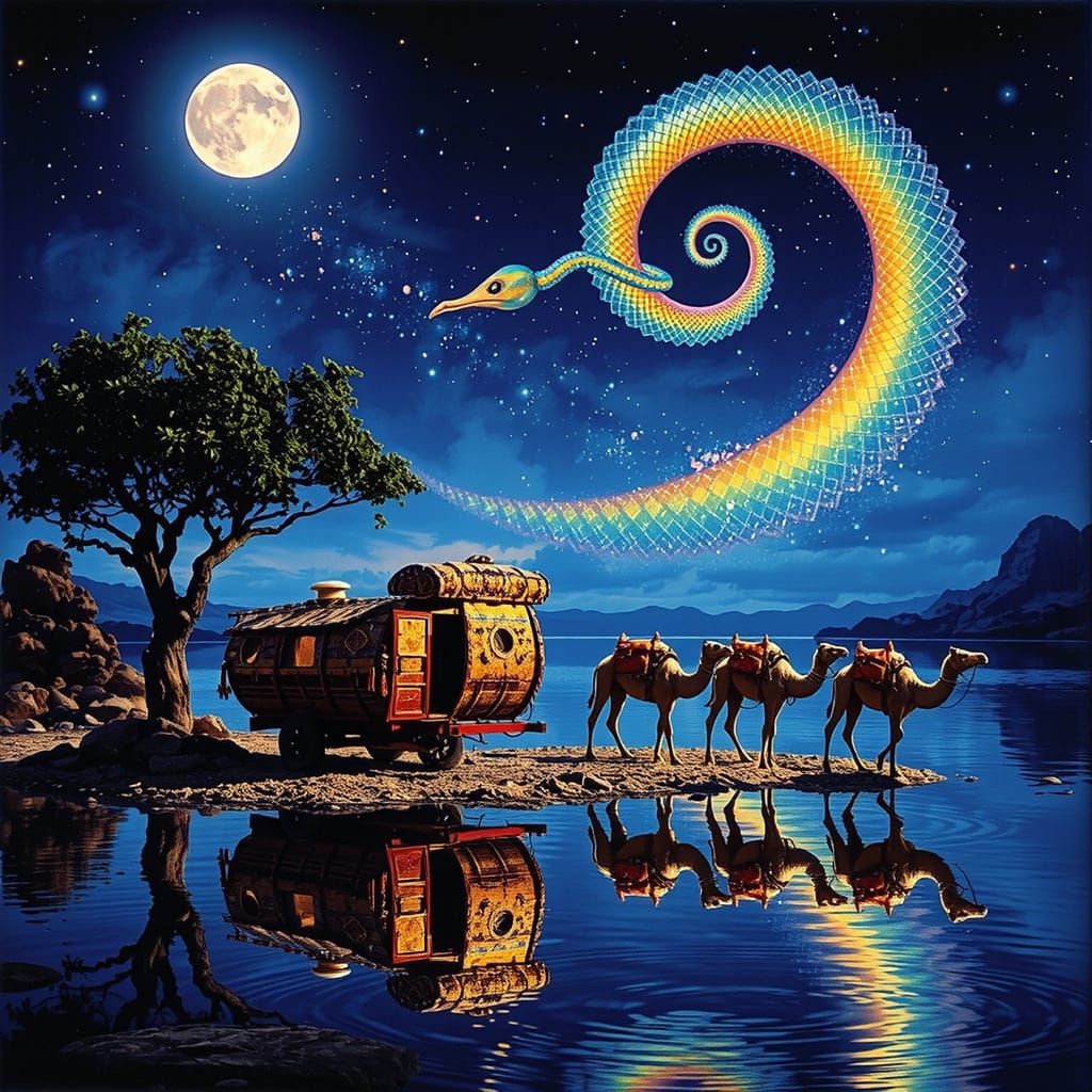 Magical Realism Reflection of Gypsy Caravan and Rainbow Serp...