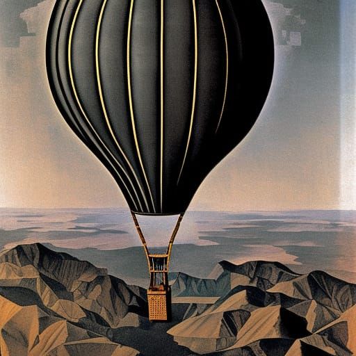 Surreal Hot Air Balloon Journey in Mixed Styles