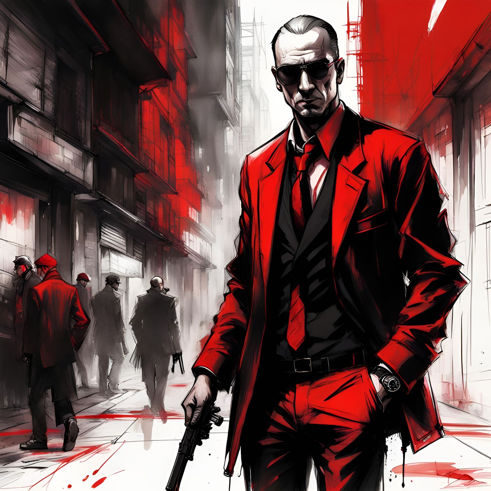 Mafia Enforcer Supermodel Assassin in Inkpunk Style