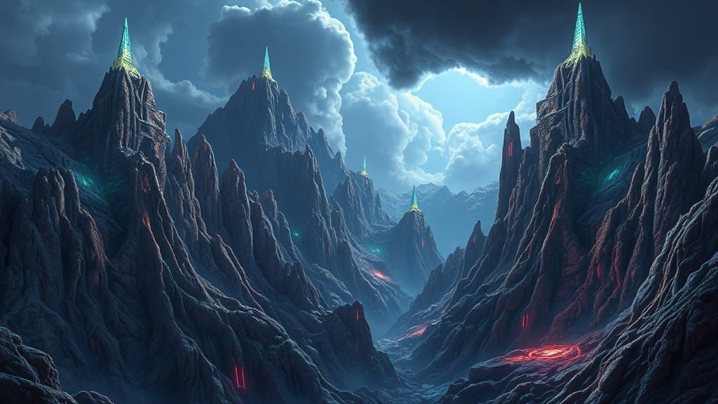 Futuristic Mountains in Dramatic Lighting