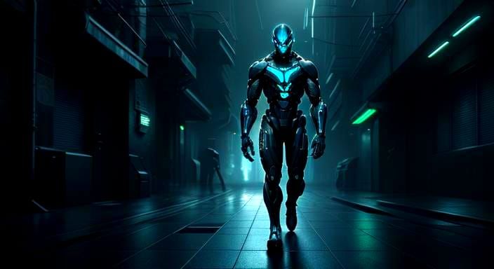 Futuristic Cyborg with Metallic Details