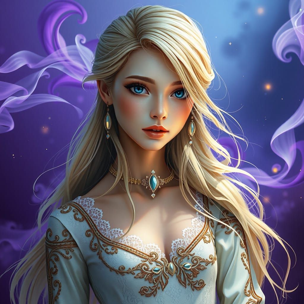 Ethereal Fantasy Goddess Embracing Mystic Dreamscape