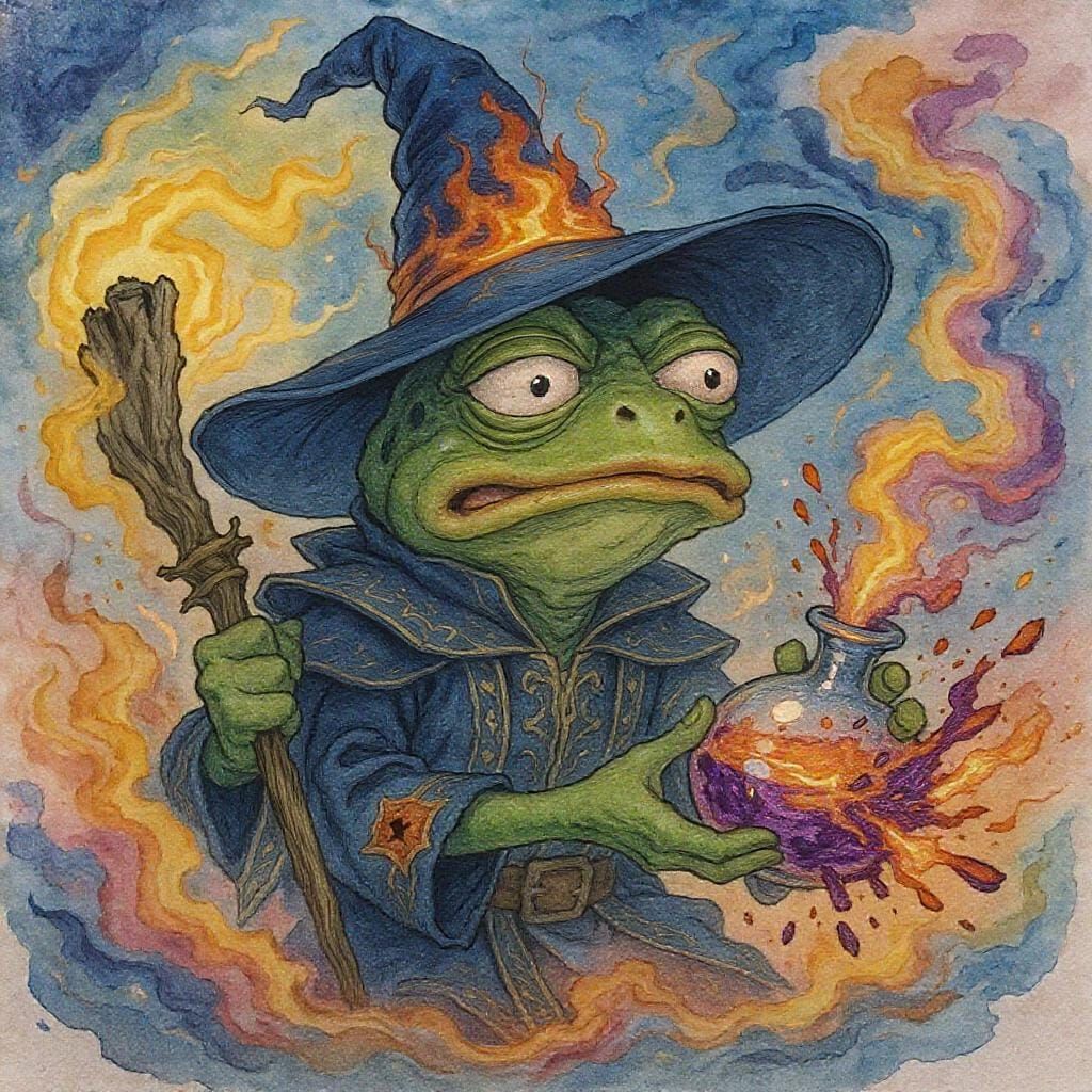 Bewildered Frog Wizard with Exploded Potion