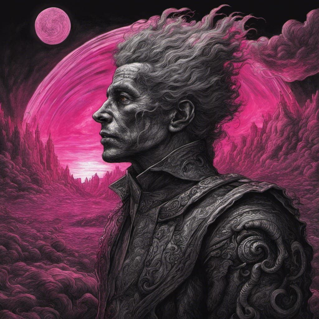 Baroque Hero in Synthwave Desert: Charcoal Drawing