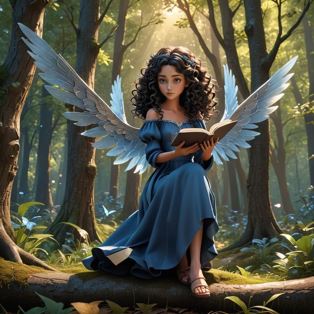 Fairy Reading Book in Forest: 3D Digital Art