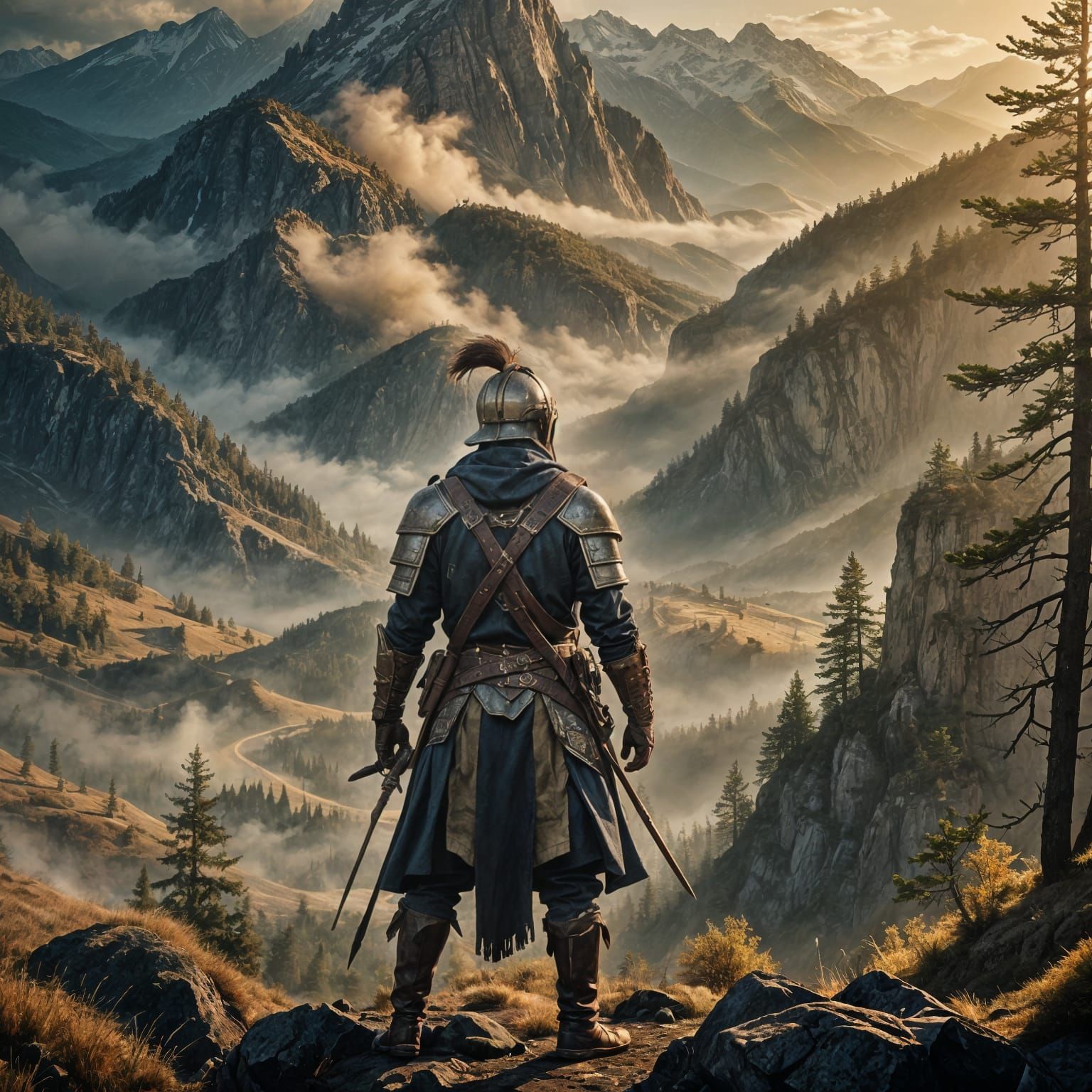 Epic High Fantasy Portrait with Cinematic Scenic Background