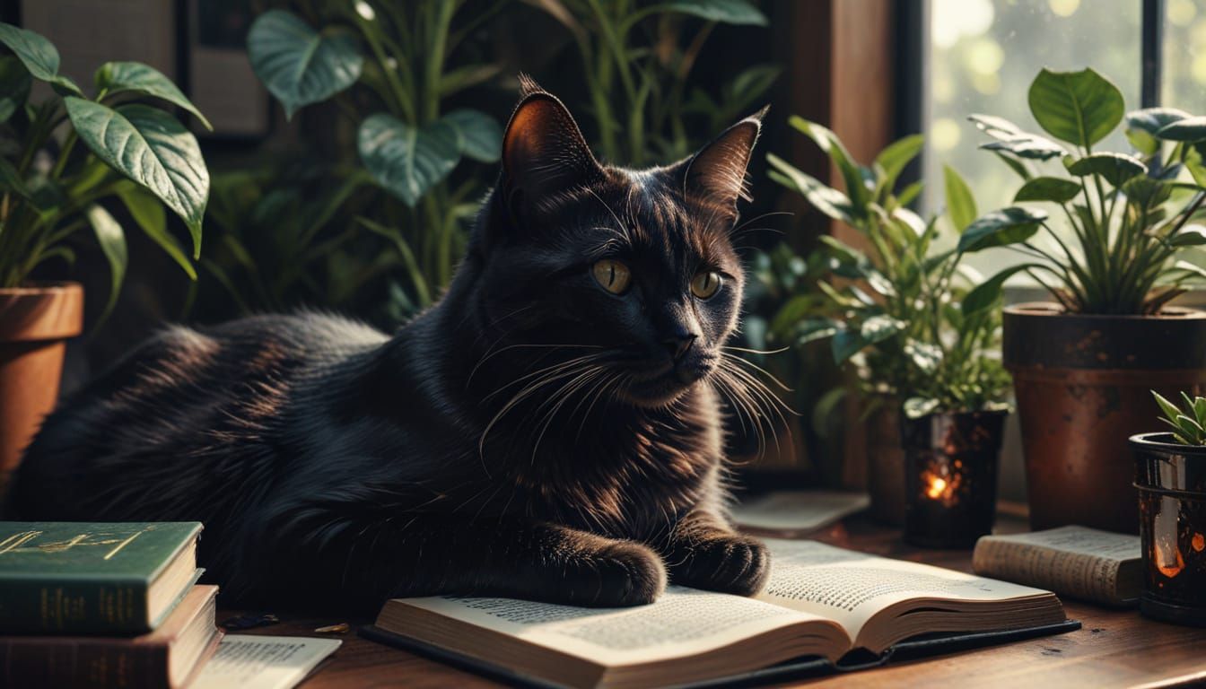 Cat Relaxing in Cozy Workspace: Alcohol Ink Digital Art