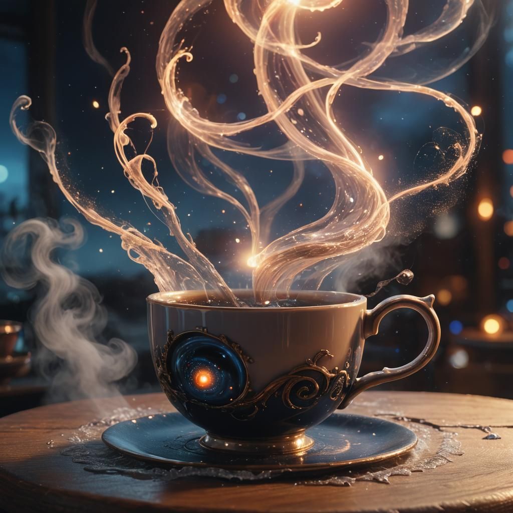Black Hole Singularity in Ornate Teacup: Dreamlike Art
