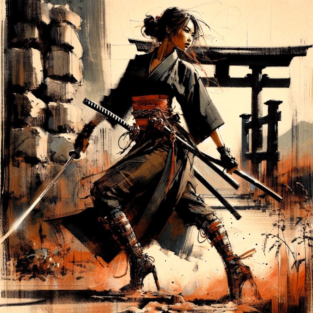 Elegant Hispanic Warrior in Dynamic Pose, Samurai Boots and ...