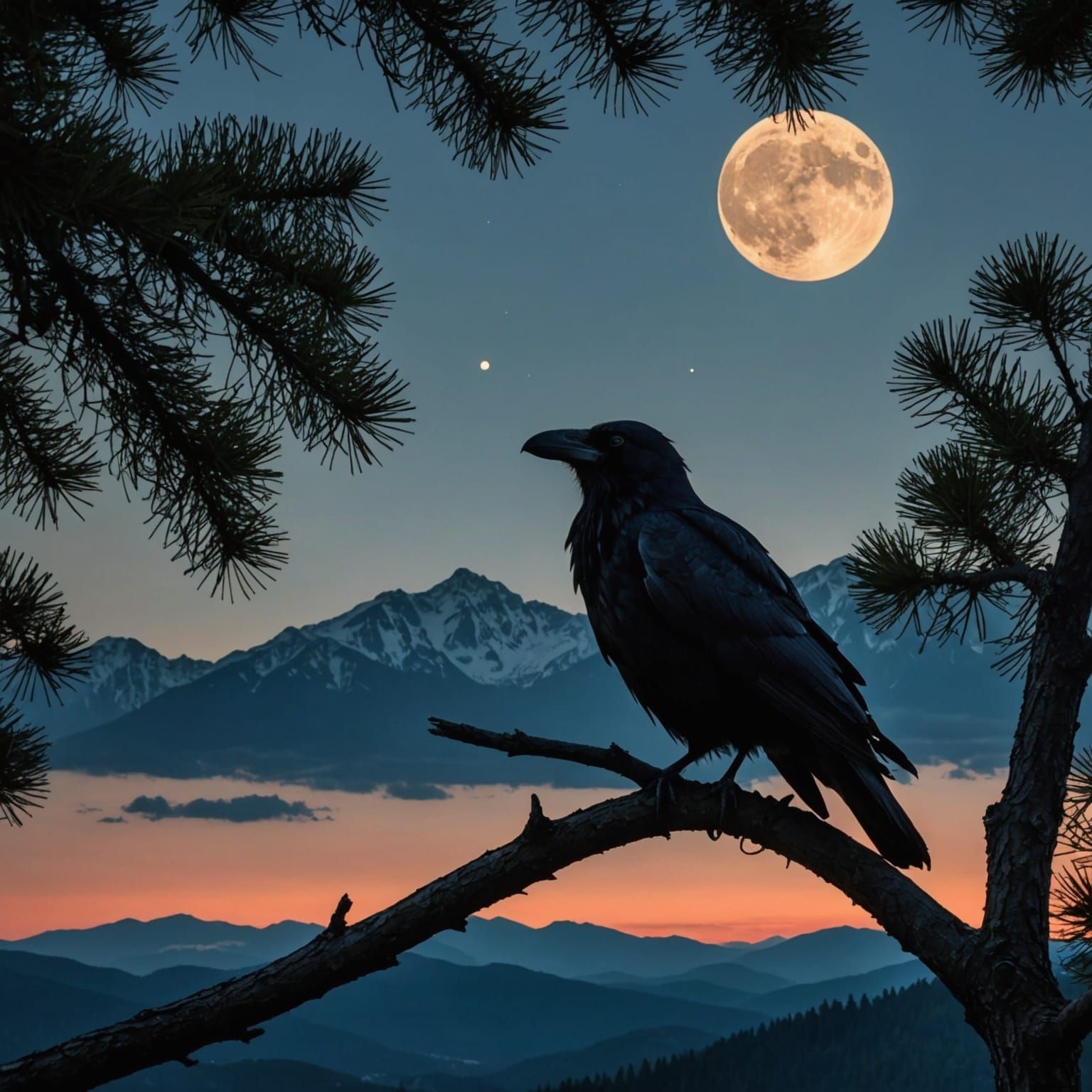 Faceless Moon Rises at Dusk in Atmospheric Fantasy Art