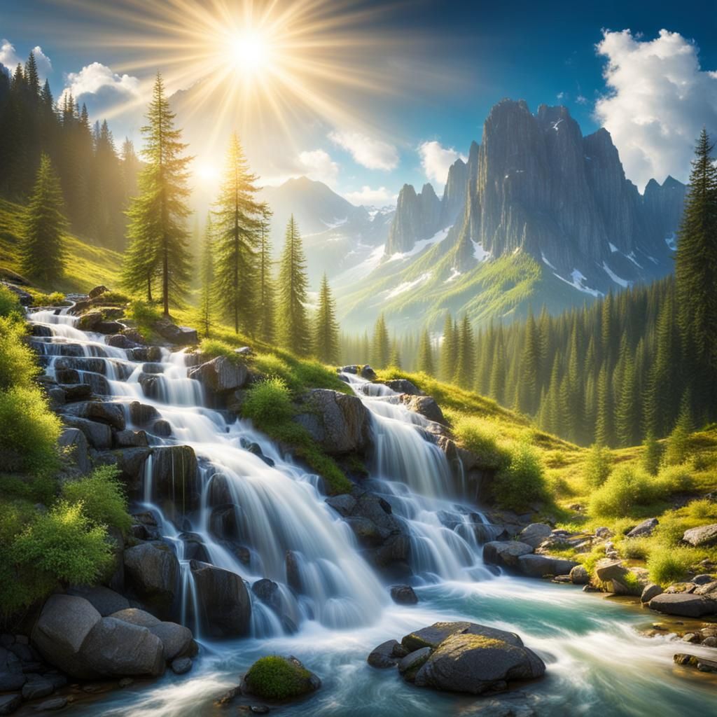 Beautiful mountain scene with a waterfall