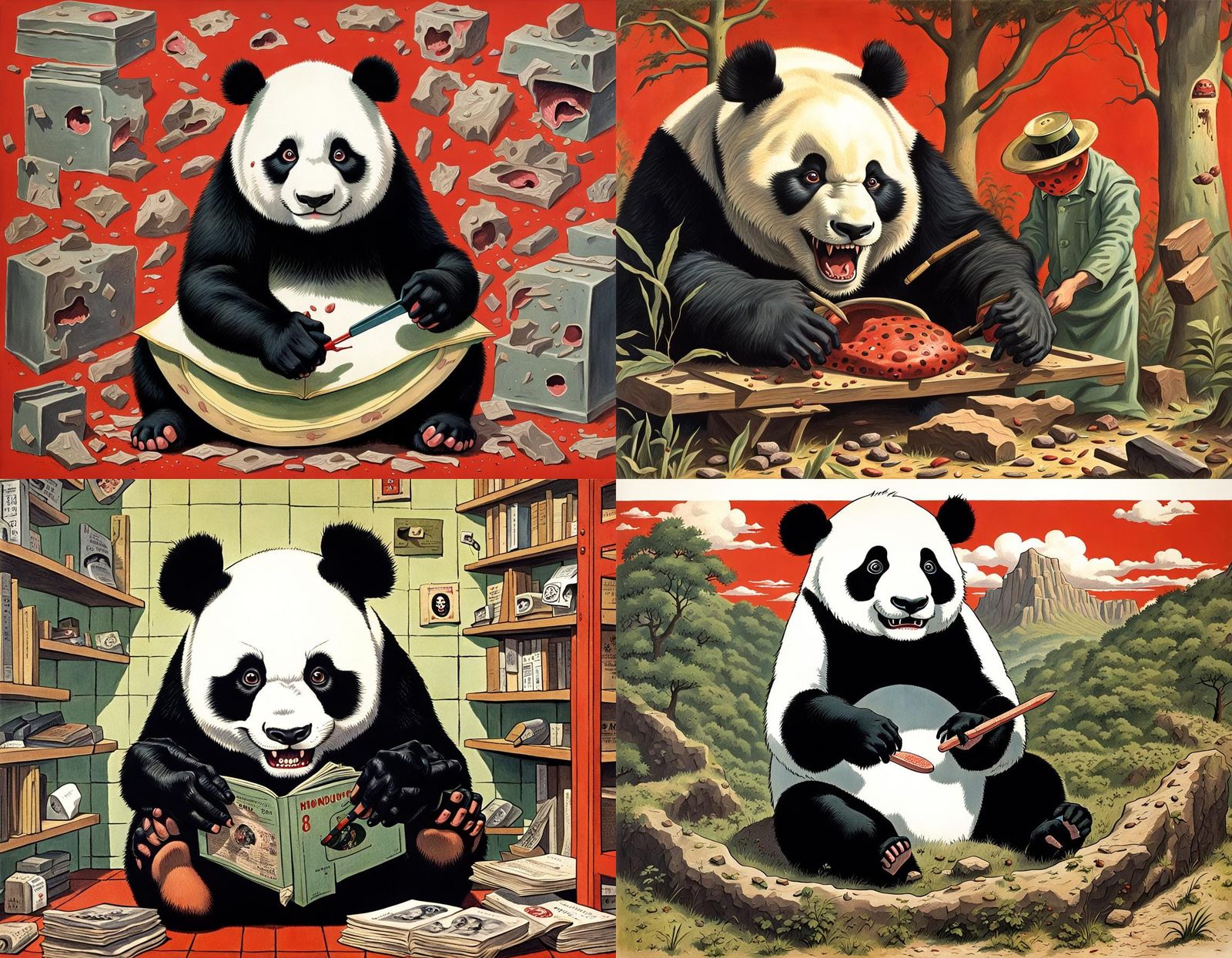 Ferocious Panda Homunculus in Ladybird Book Style