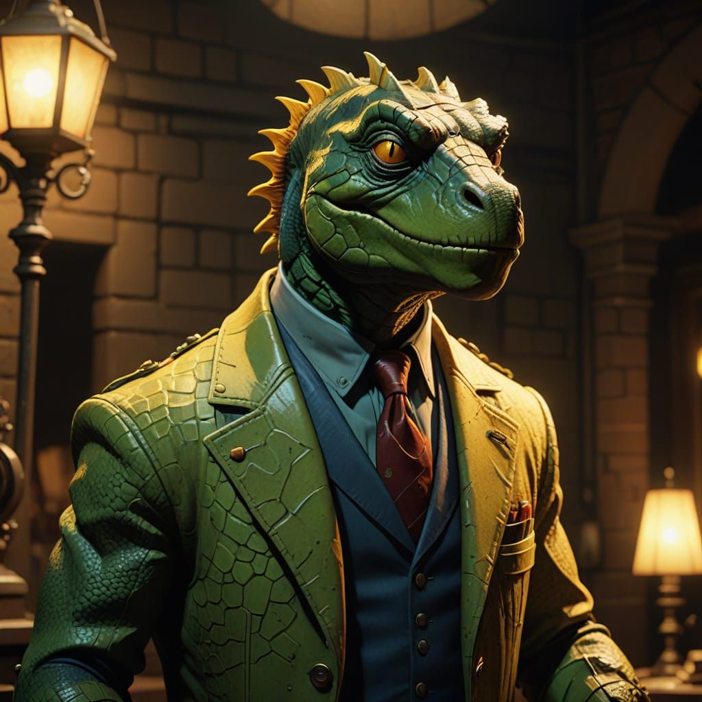 Mysterious Mike Mignola-Style Lizardman Detective