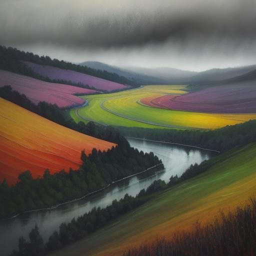 Expressionist Landscape with Rising Fog as Impasto Painting