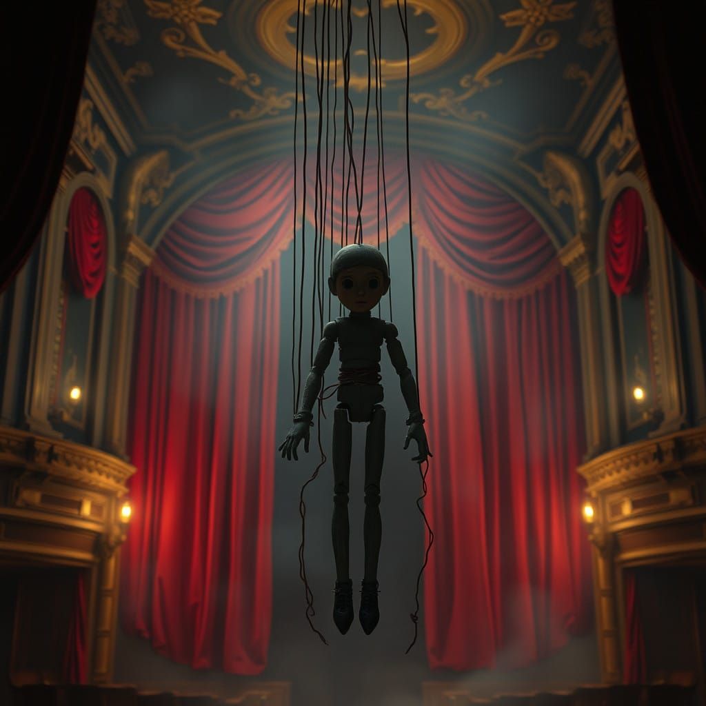 Mournful Puppet Trapped in Forgotten Theater
