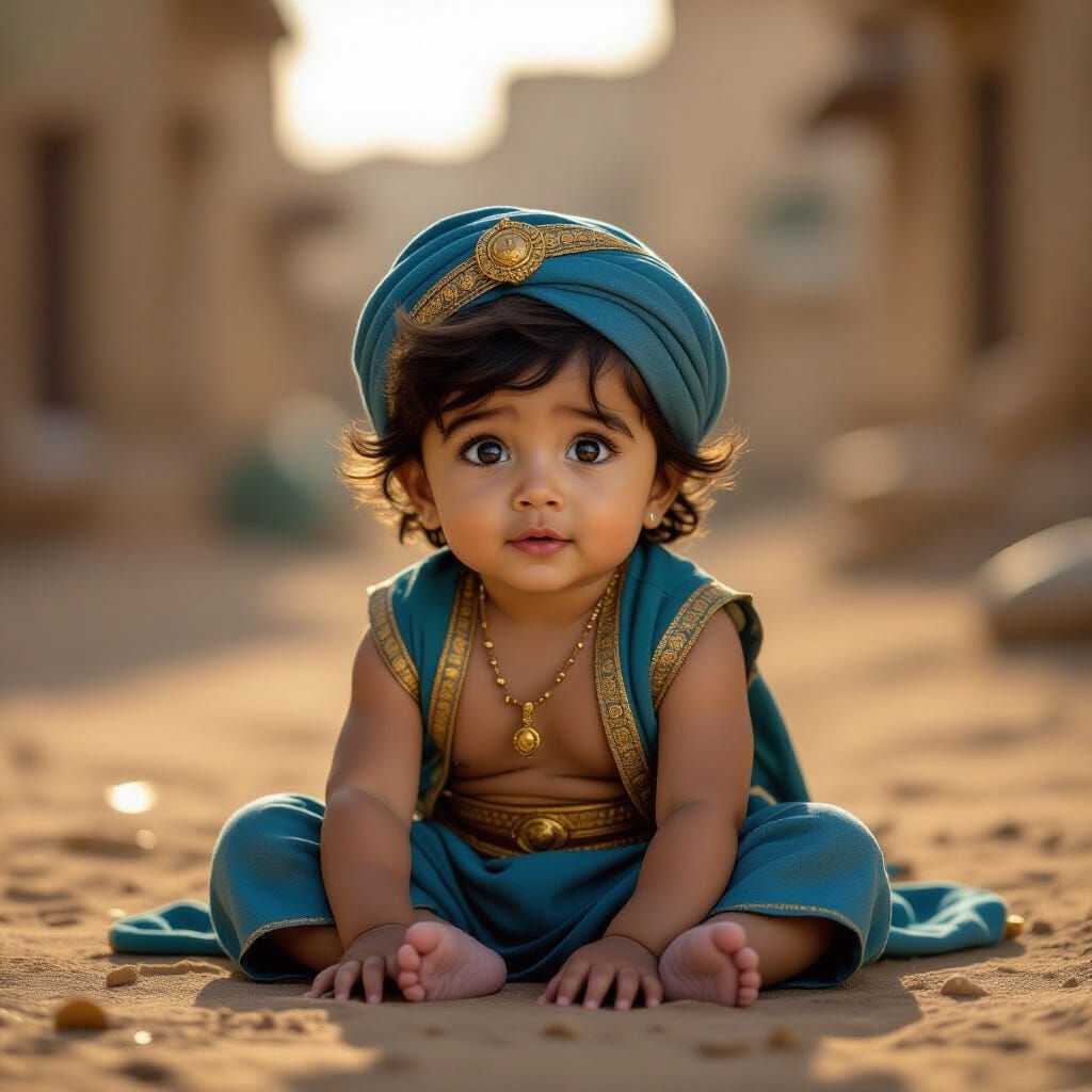 Adorable Baby Aladdin in Cinematic Film Still