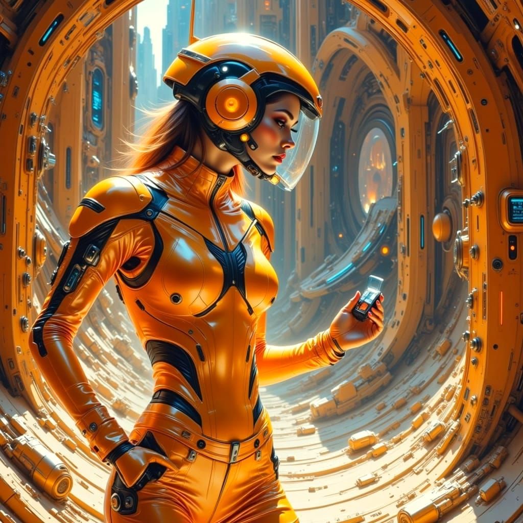 Amber Salvager Exploring Sunken Retro-Tech Data Center