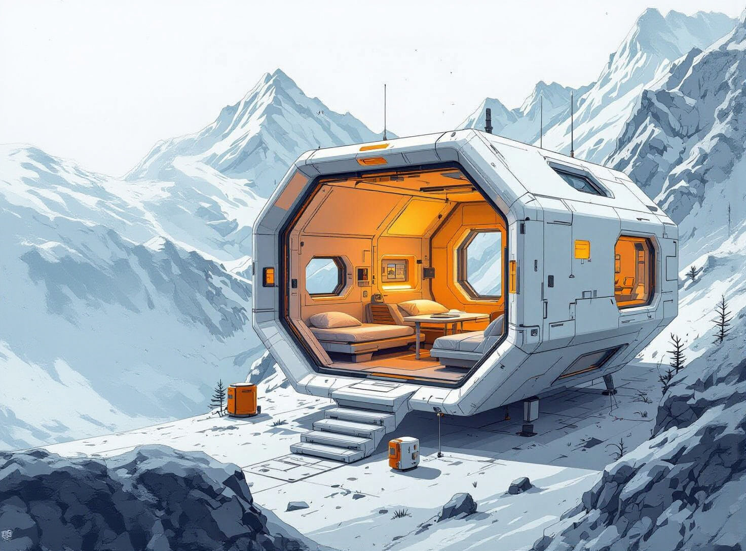 Futuristic Mountain Shelter: Architectural Blueprint