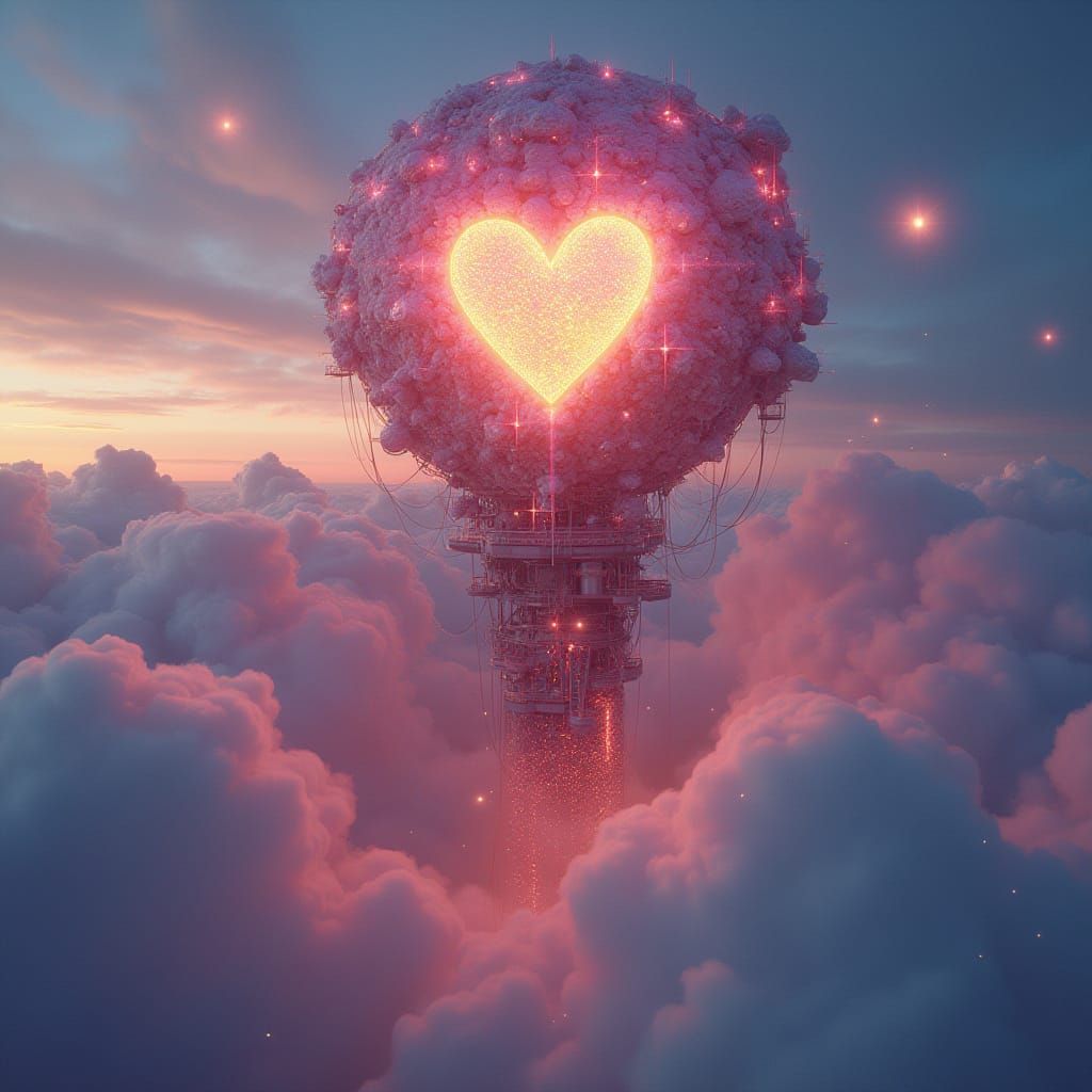 Majestic Love Machine in Ethereal Landscape