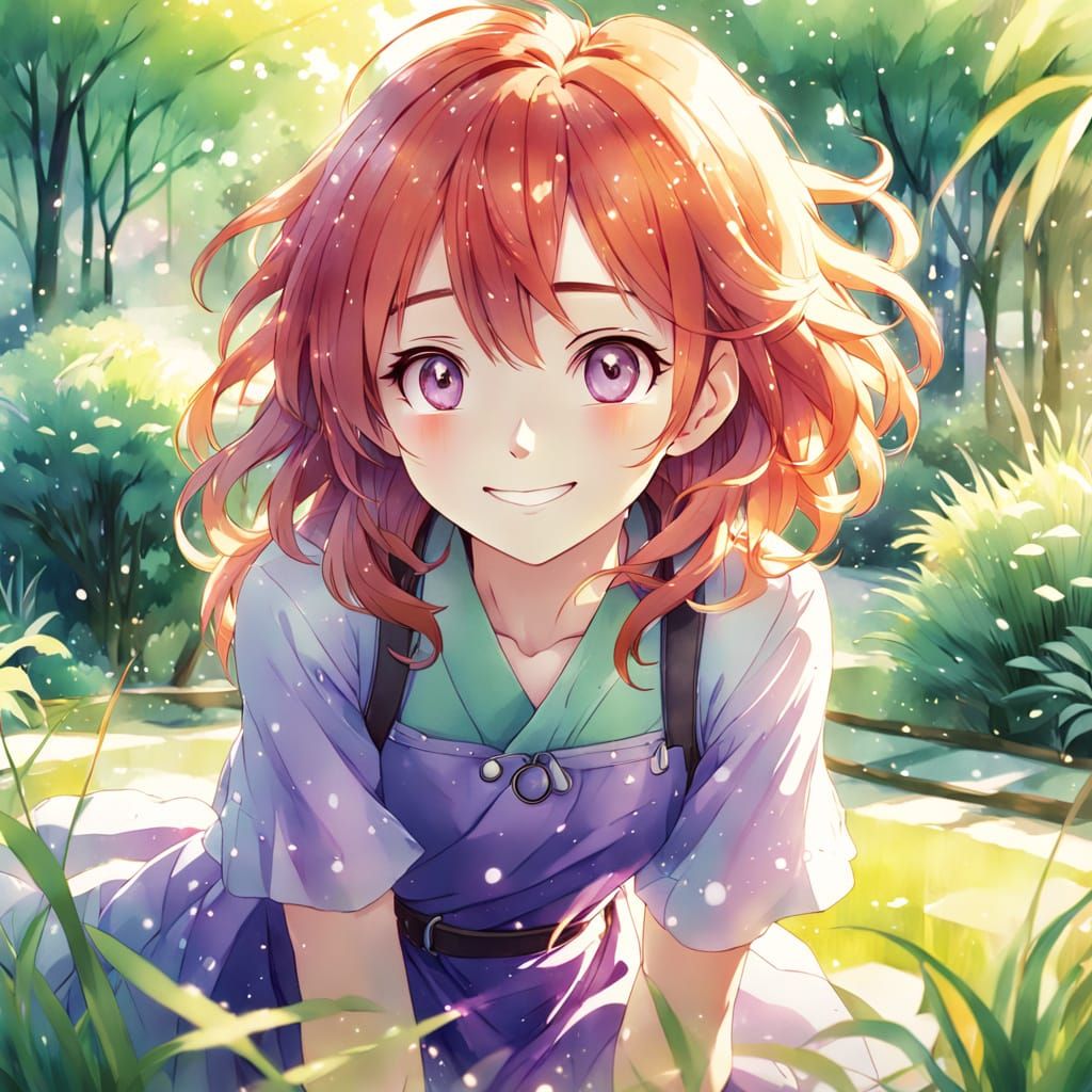 Vibrant Anime Girl in a Japanese Garden with Soft Focus and ...