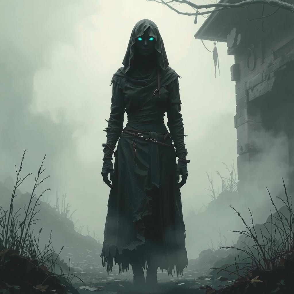 Ethereal Wraith Emerges from Misty Fog