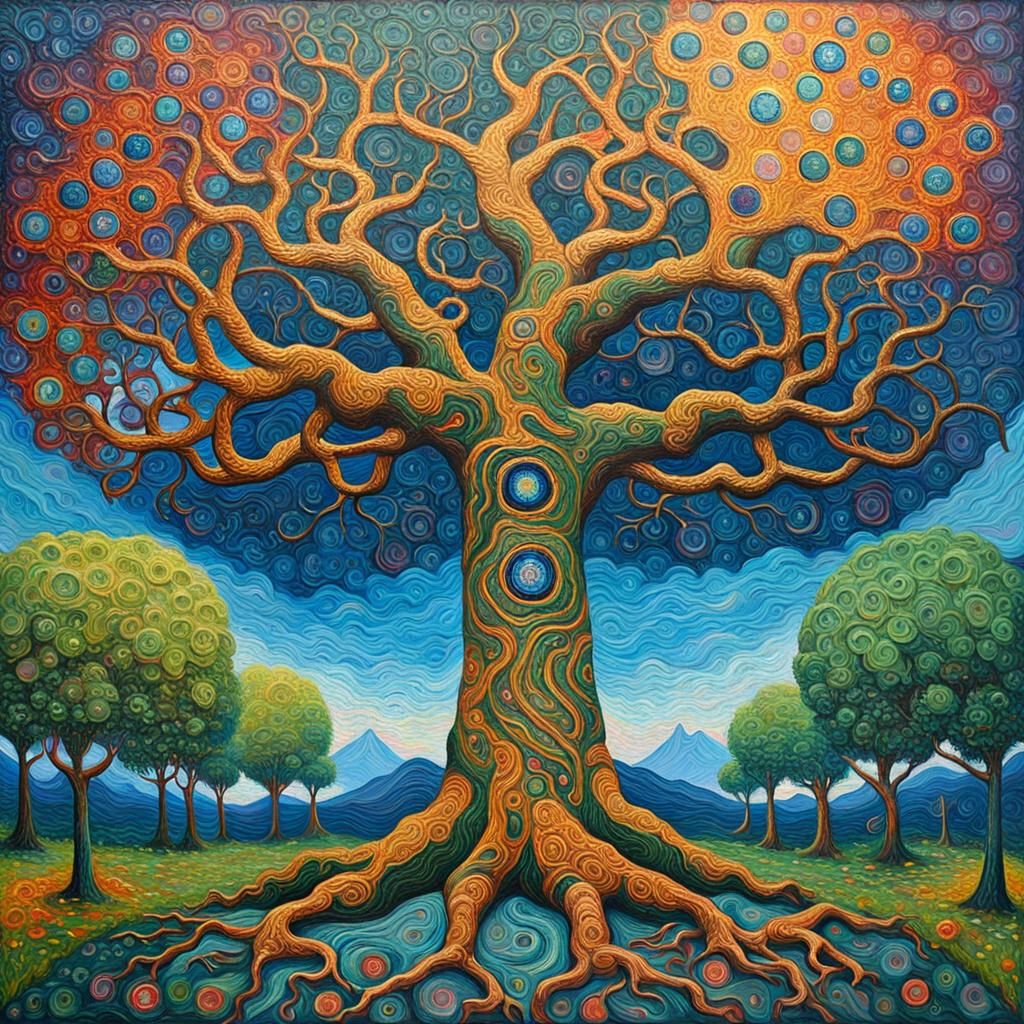 Yggdrasil: Norse Mythology in Expressionist Oil Painting