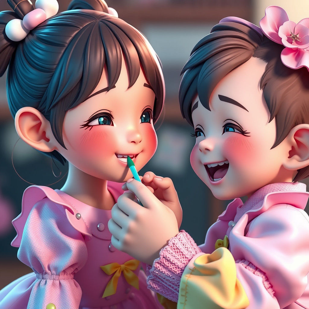 Girl Applies Makeup in Anime-Inspired 3D Scene