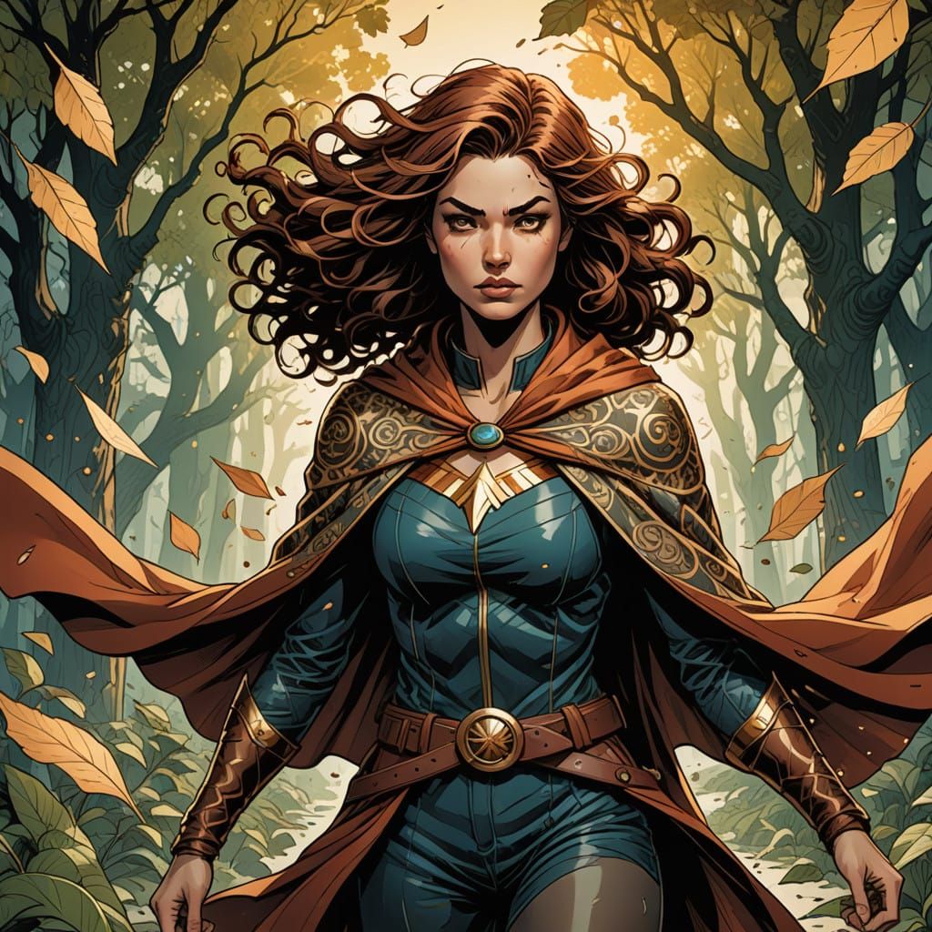 Fierce Wild Spirit Comic Book Art in Earthy Tones