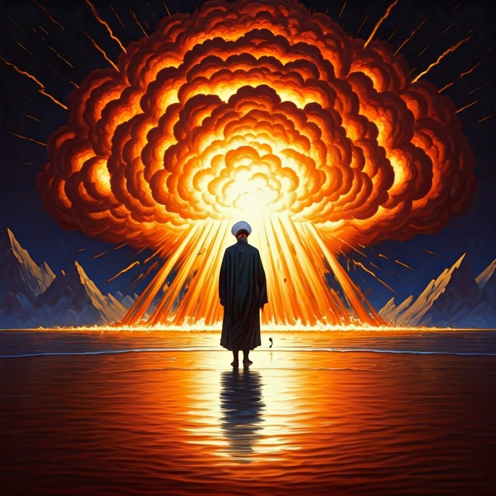 Khomeini Exploding: An Oil Painting
