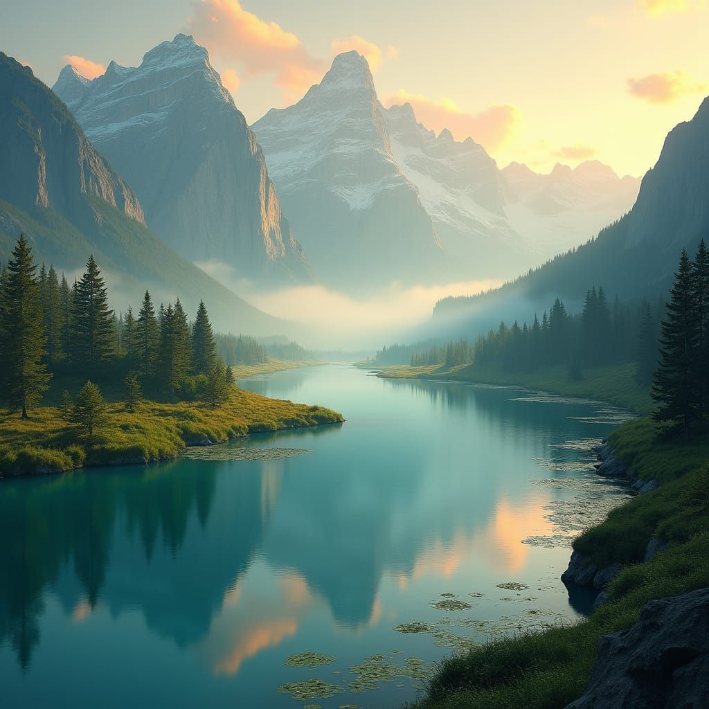 Tranquil Mountain Landscape at Sunrise