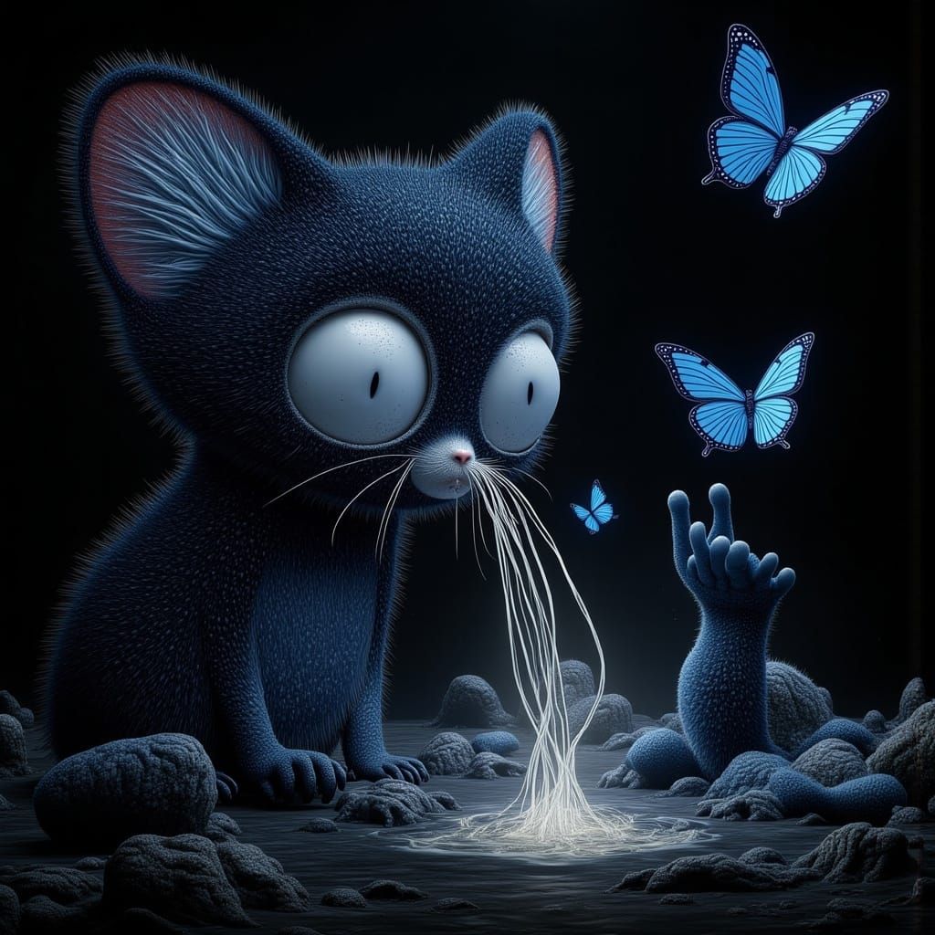 Cosmic Creature Trapping Butterflies in Digital Art