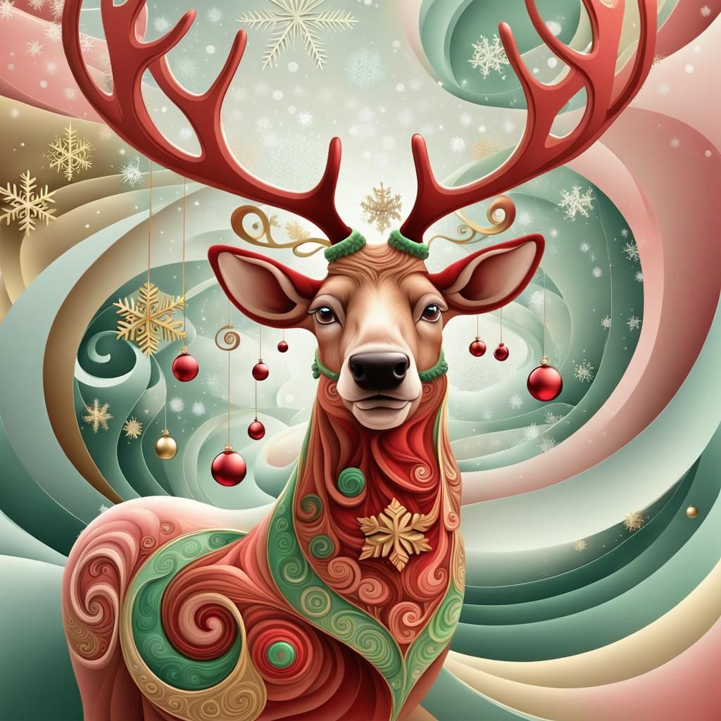 Festive Reindeer with Christmas Decorations in Pastel Colors