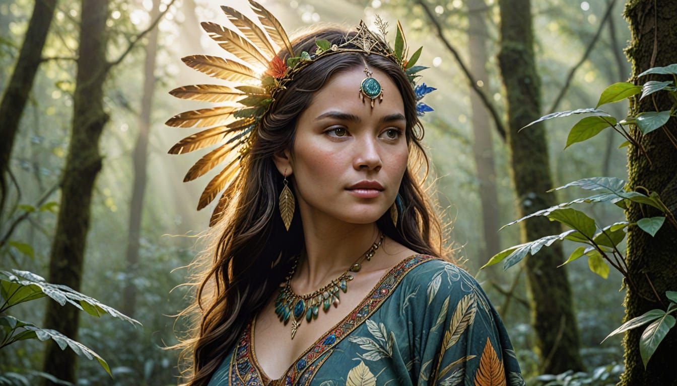 Surreal Amazonian Goddess in Vibrant Rainforest
