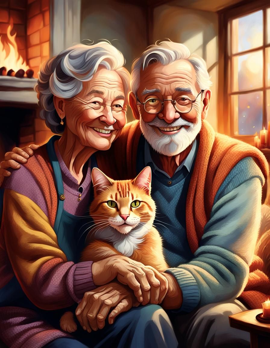 Cozy Golden Home Portrait of Elderly Couple