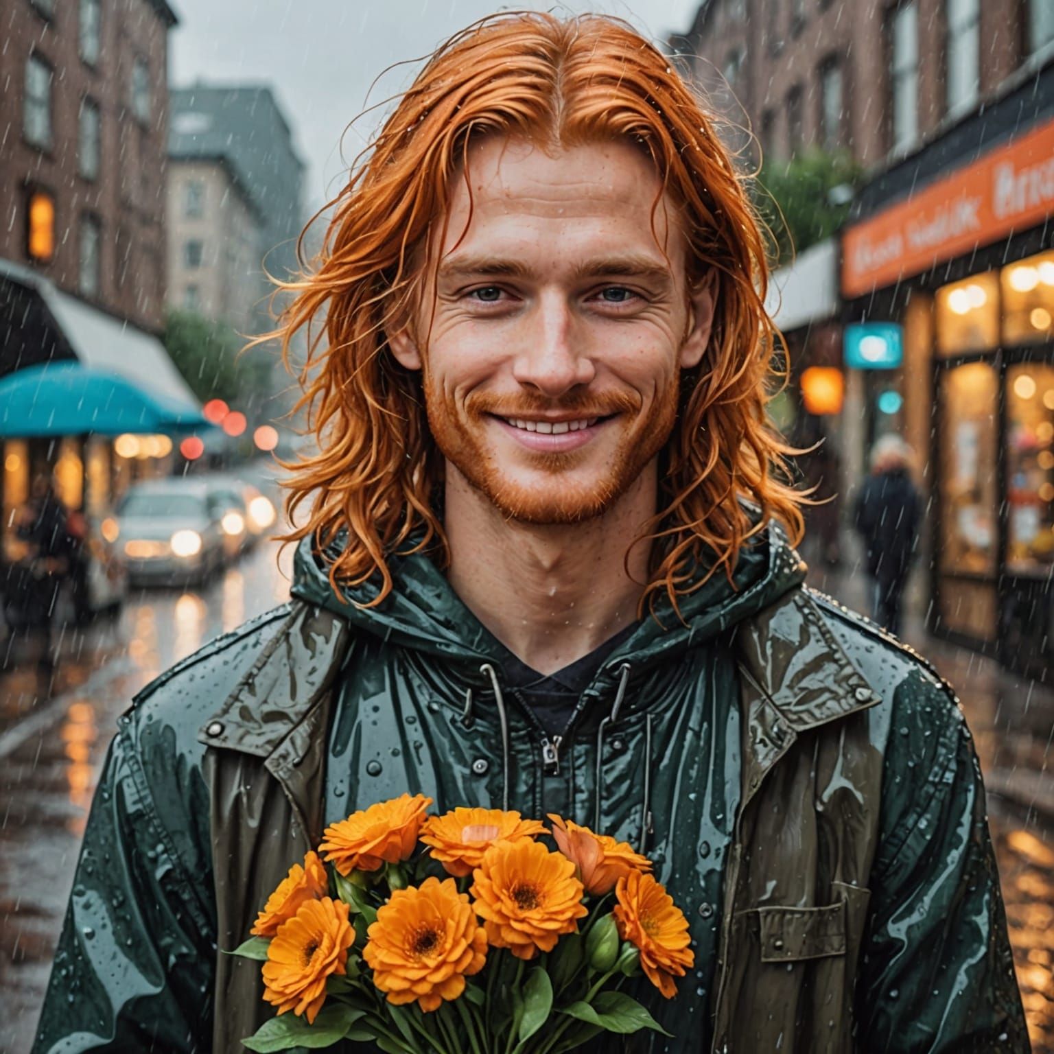 Orange Haired Man in Rain, Alcohol Ink Art