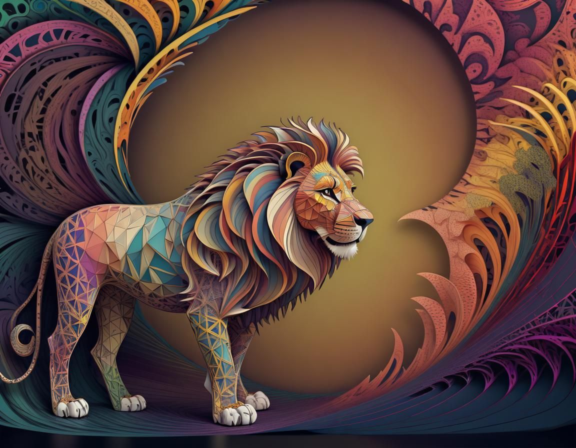 Geometric Lion in Neo-Cubism Style