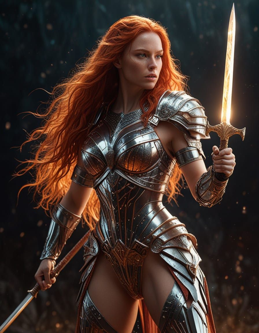 Muscular Warrior with Crystalline Armor and Glowing Spear