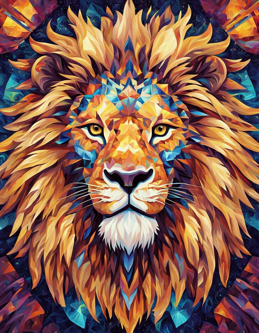 Kaleidoscopic Lion in Orphism Style