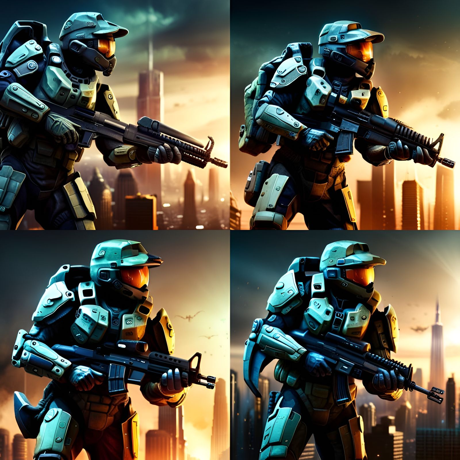 Master Chief Battles Monster in Apocalyptic City