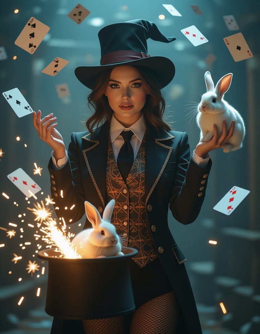 Magician Woman with Rabbit in Dynamic Digital Art