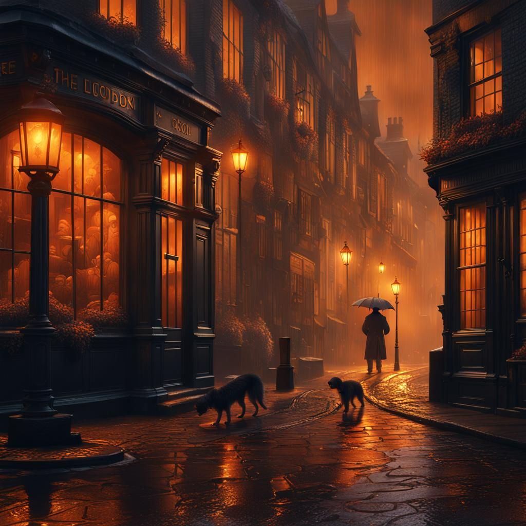 Foggy London Street Scene in Detailed Matte Painting