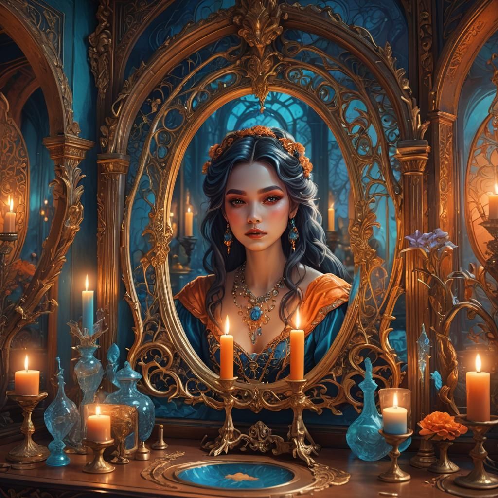 Ornate Vanity in Mystical Art Nouveau Style
