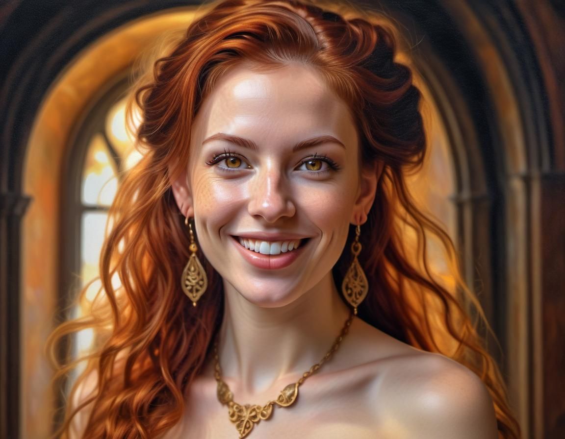 Baroque Auburn Beauty in Oil on Canvas