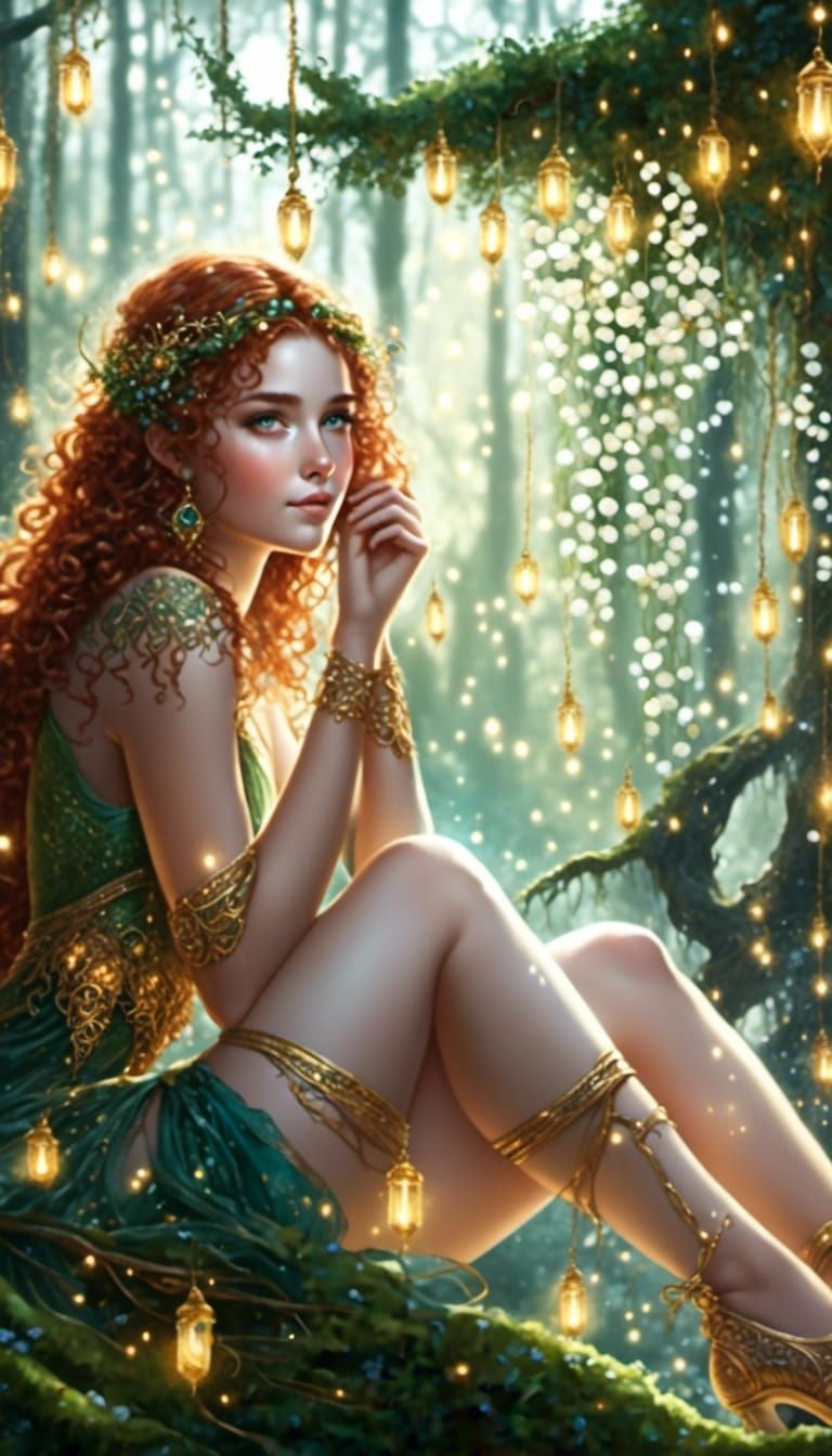 Elven Girl Portrait in Mystic Forest, Detailed Fantasy Art