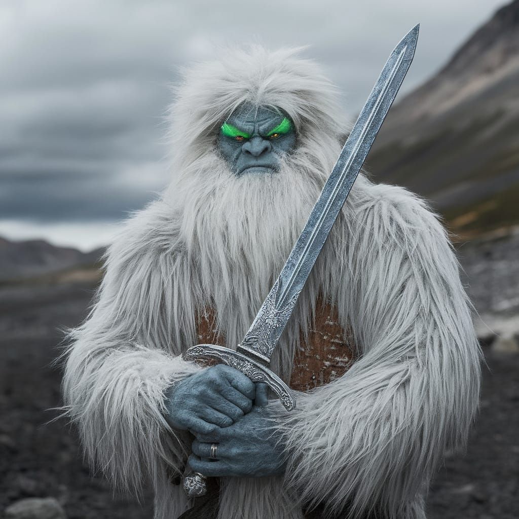 Epic Ice Blue Sword Forged by Glowing Yeti in Himalayan Bliz...