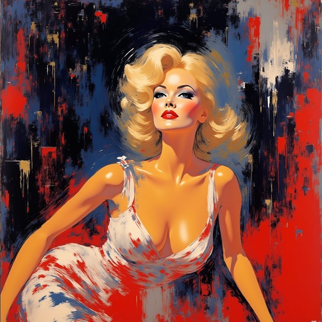 Brutalist Impasto Painting of Woman in Galactic Scene